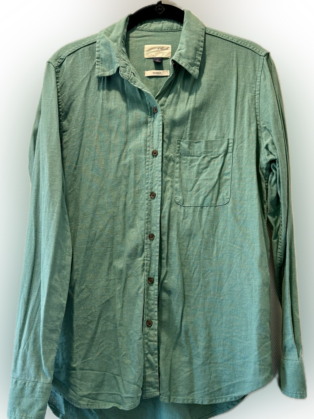 Universal Thread Seafoam Green linen blend, Long-Sleeve Button-Down summer Shirt